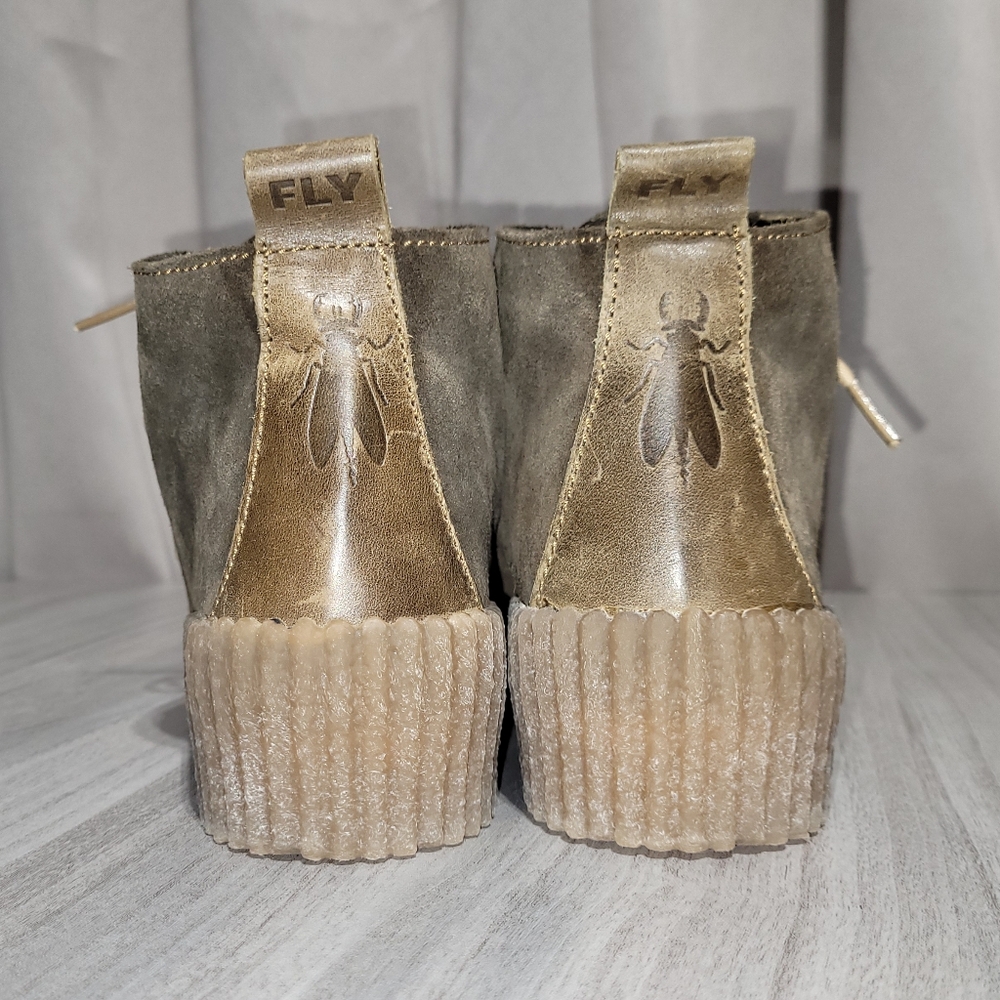 FLY London Olive Green Suede Leather Ankle Boot Bootie Wedge Heel Sneaker Sz 7.5 - Picture 5 of 10